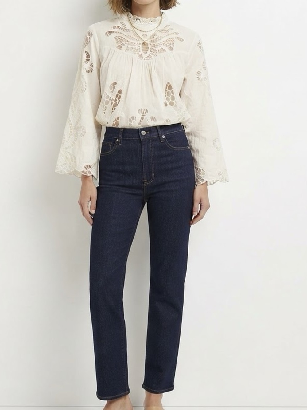 Women's Cream Crochet Lace Peasant Blouse